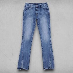 Express Jeans Women L Long (12/14/16) Blue Skyscraper Mid Rise Stretch Slit Hem